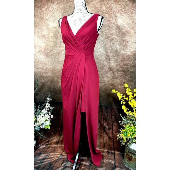 Jenny Packham V-Neck Crepe Column Gown - Burgundy - size 4 - Picture 11 of 16